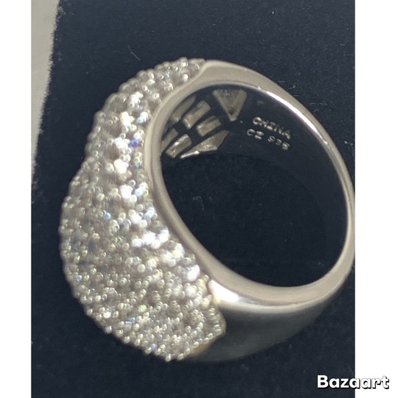 Apogee Concaved Cubic Zirconia Ring in Sterling 925 Silver, Sz:6 - Picture 4 of 6